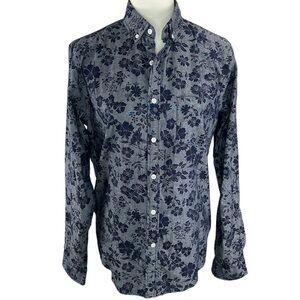 Express Blue Floral Casual Button Down Shirt